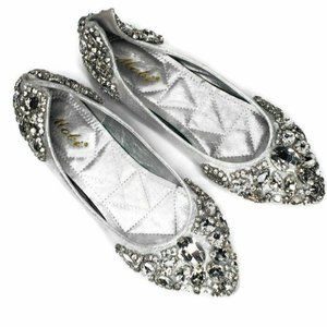 Mobi Chunky Rhinestone Silver Metallic Ballet Fl